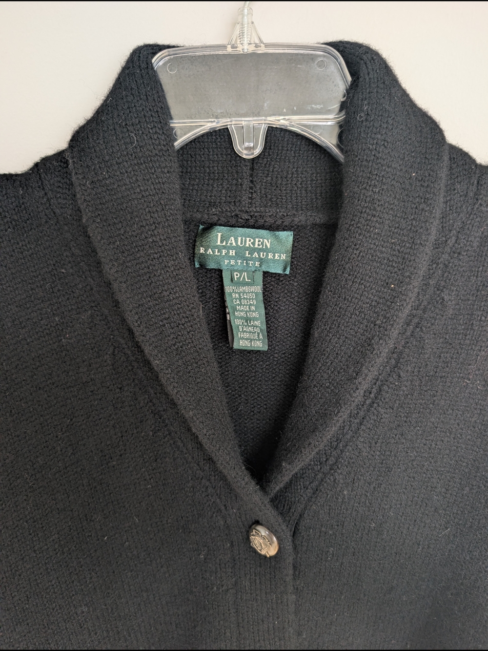 Black Ralph Lauren shawl collar cardigan belted waist, Horse head buttons P L